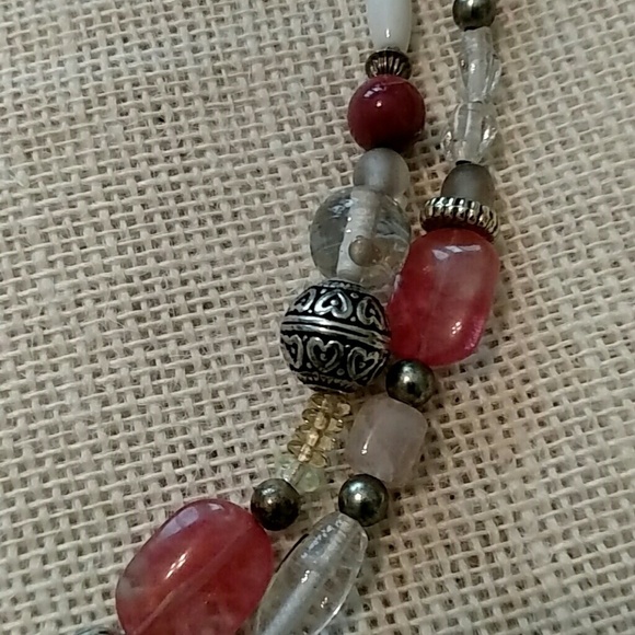 Vintage Glass And Silver Bali Bead Double Strand Coral & White Necklace - Picture 3 of 5